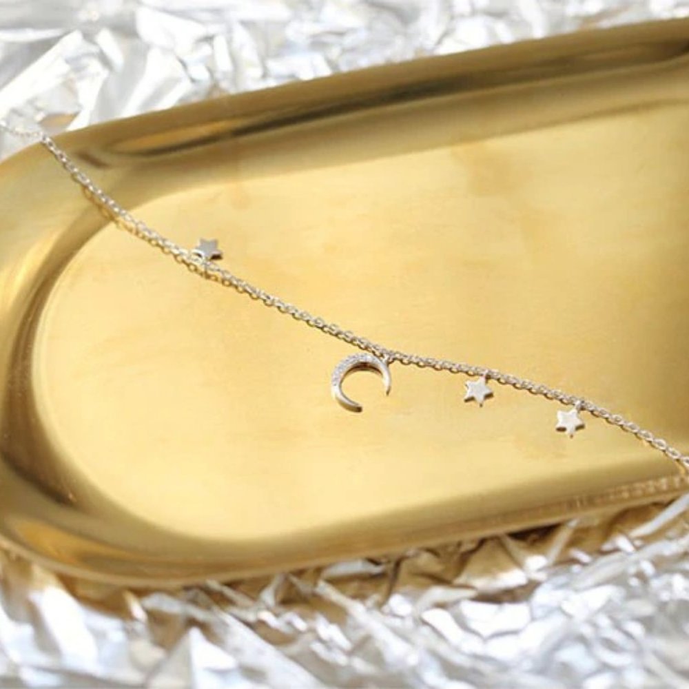 925 Sterling Silver Diamond Moon Star Bracelet A - Picture 7 of 8